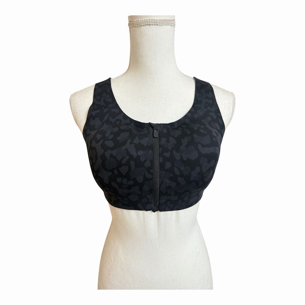 Lululemon Enlite Bra 36C Zip Front Incognito Camo Black  & Gray